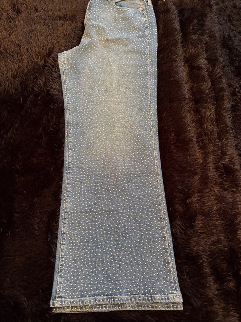 Good American Light Blue Crystal-Embellished Wide Leg Jeans
